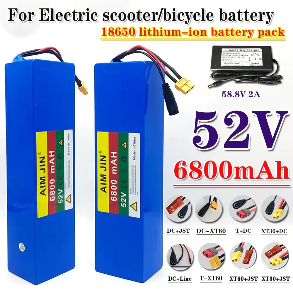 14S2P 52V 6800mAH Lithium ion Battery Pack 1500W High Power for Bicycle Scooter Motorcycle Built in BMS+ 2A charger