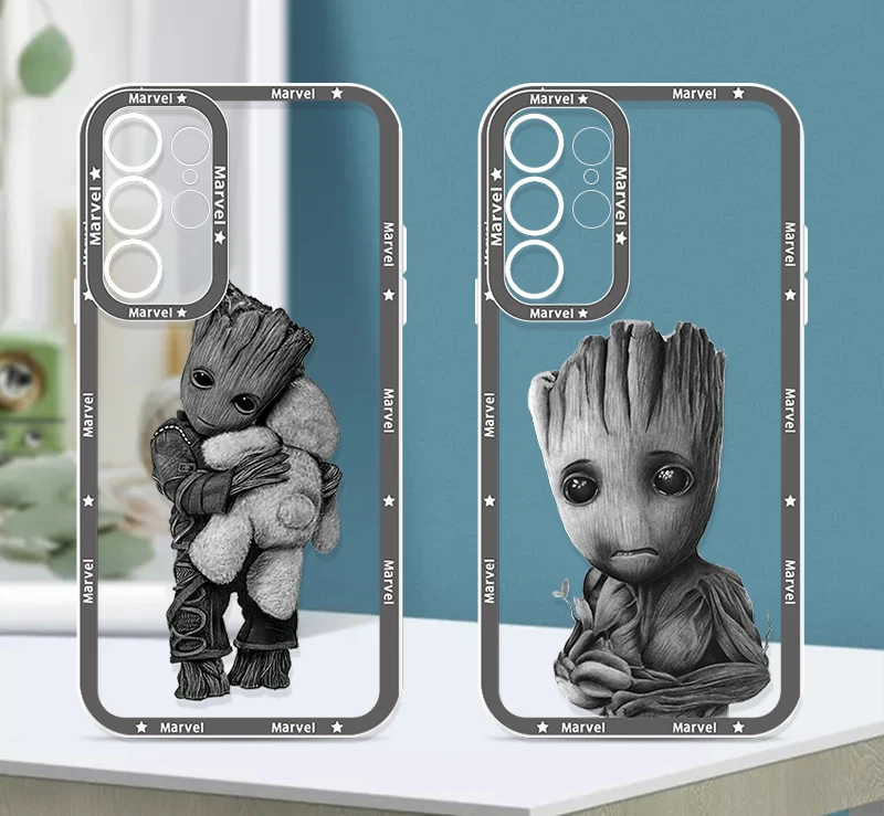 Cute Marvel Superhero Groot For Samsung Galaxy S23 S22 S21 S20 Pro FE Ultra A52 A53 A71 5G Angel Eyes Transparent Phone Case