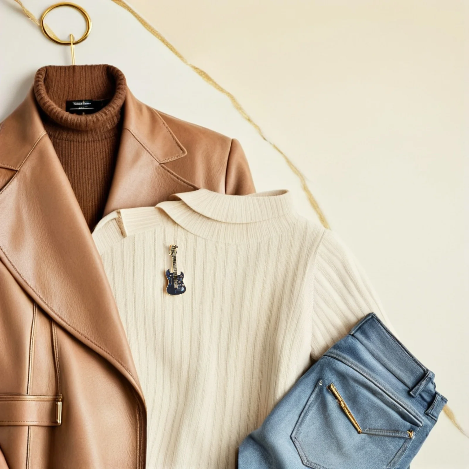 

3Pcs Rhinestone Guitar Brooch Enamel Pins Retro Charm Unisex Music Event Party Daily Wear Lapel Badge Instrument Brooch Pin