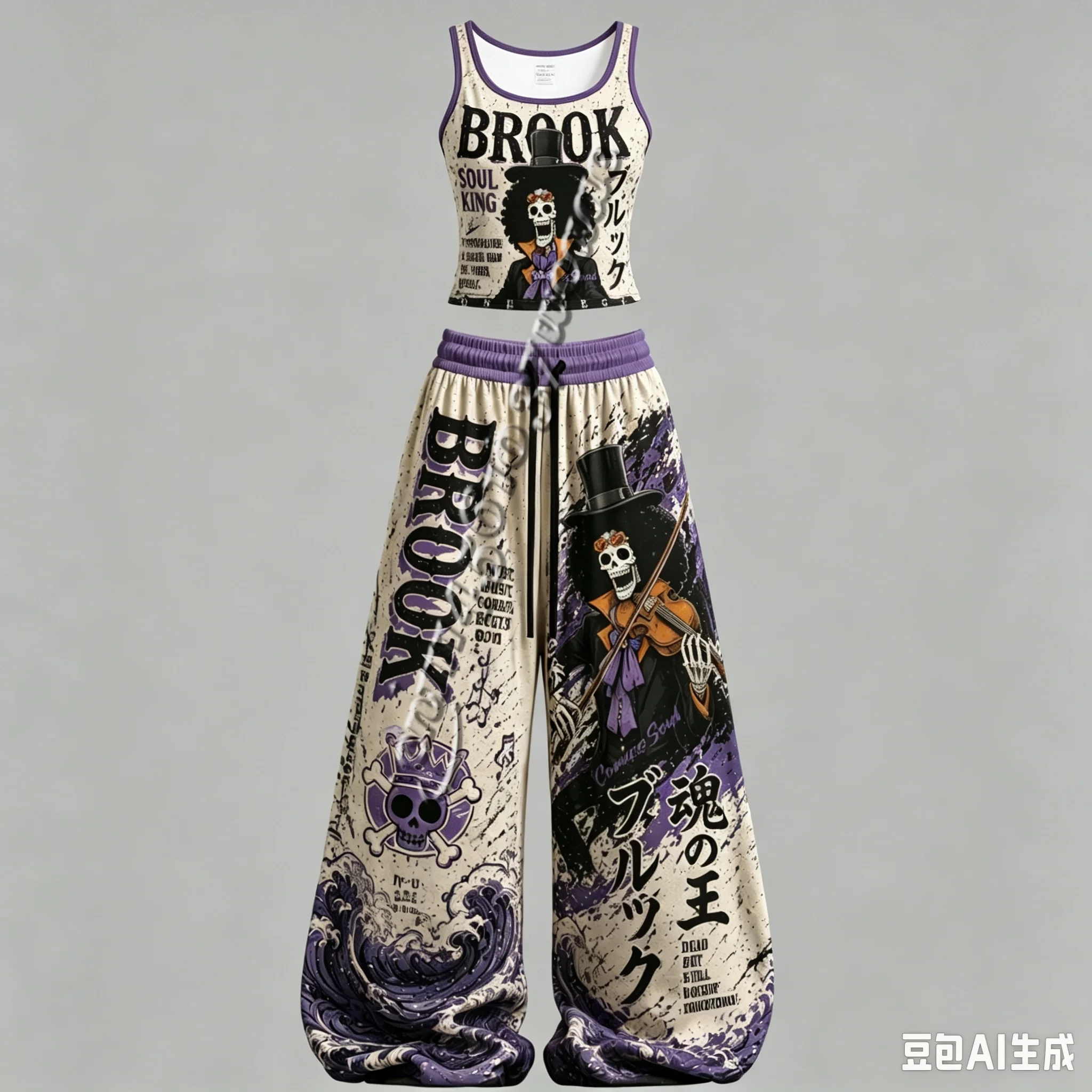 Neues One Piece Anime-Charakter Tanktop und Weite Hose Set für Männer und Frauen, Unisex Casual 2-Teiliges Outfit, Familienoutfit – Detail 9