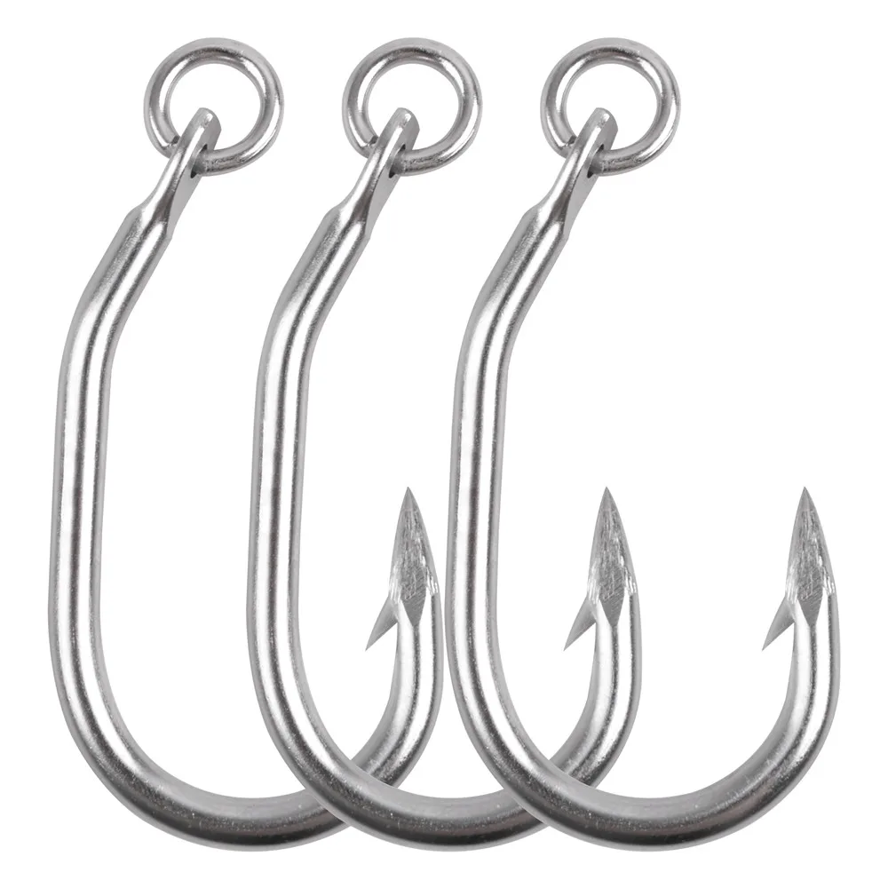 10/20Pcs Tuna Jig Fishing hooks Stainless steel Big game Strong Bent Jigging Bait Rig Saltwater Fishhooks with ring