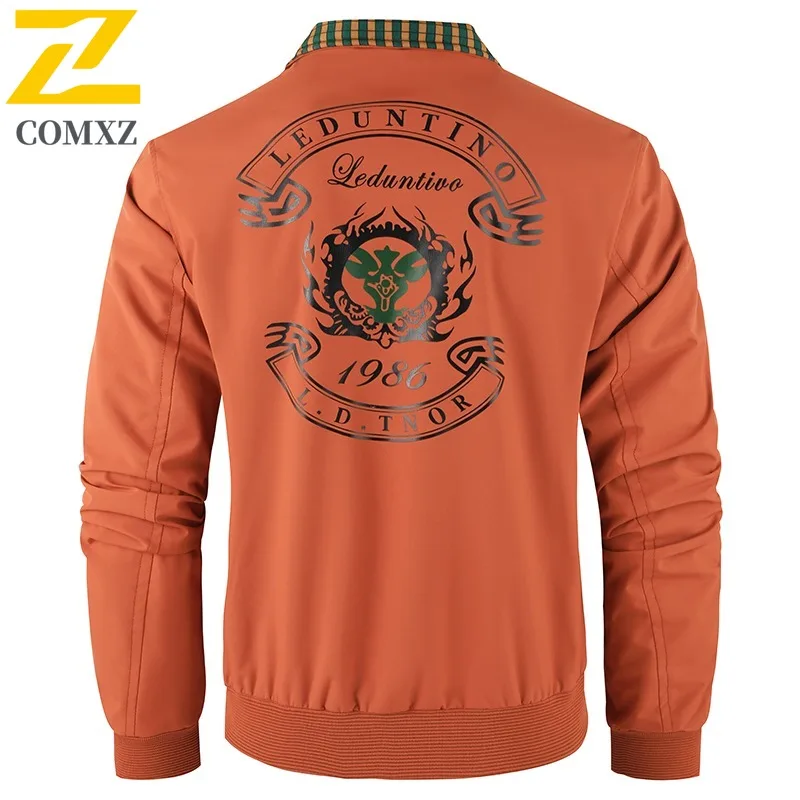 COMXZ Embroidered Stand Collar Jacket Men Trendy Streetwear Handsome Casual Hooded Coat Multi Pocket lightweight windbreaker