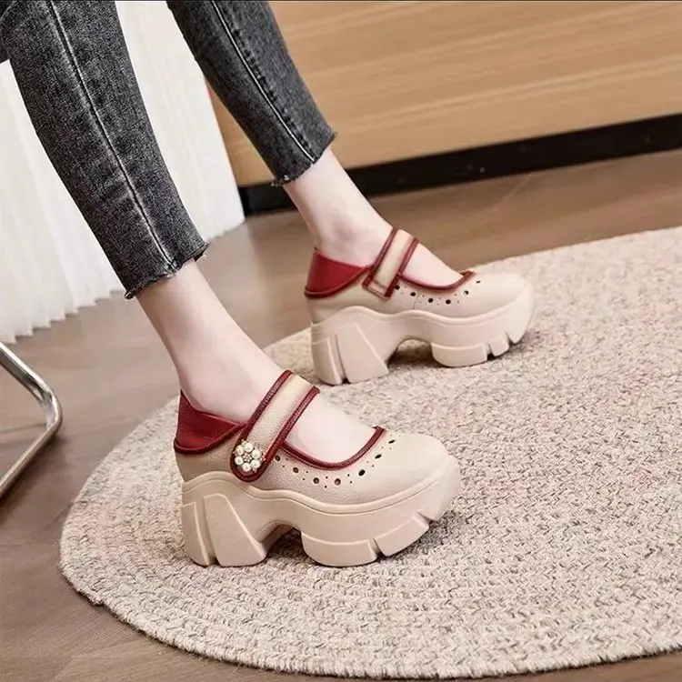Simple Mary Jane Women Shoes Spring/Summer 2026 New French Chunk Heels Loafers Versatile Height-increasing Platform Ladies Pumps