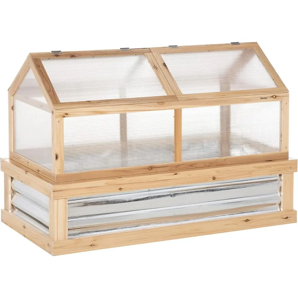 

Raised Garden Bed with Greenhouse, Wooden Cold Frame, Planter Protection, 48 x 24 x 32, Natural