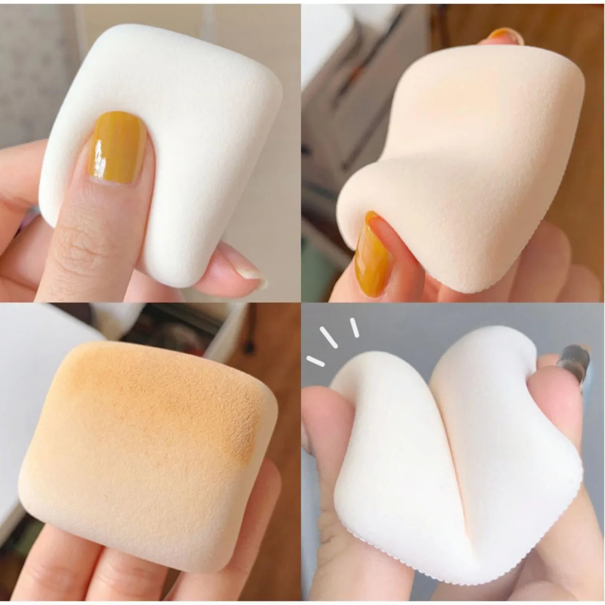 柔らかい革のメイクアップスポンジ,エアクッション,ファンデーション,化粧品パフ,ウェットおよびドライ用,綿のメイクアップツール,3ユニット