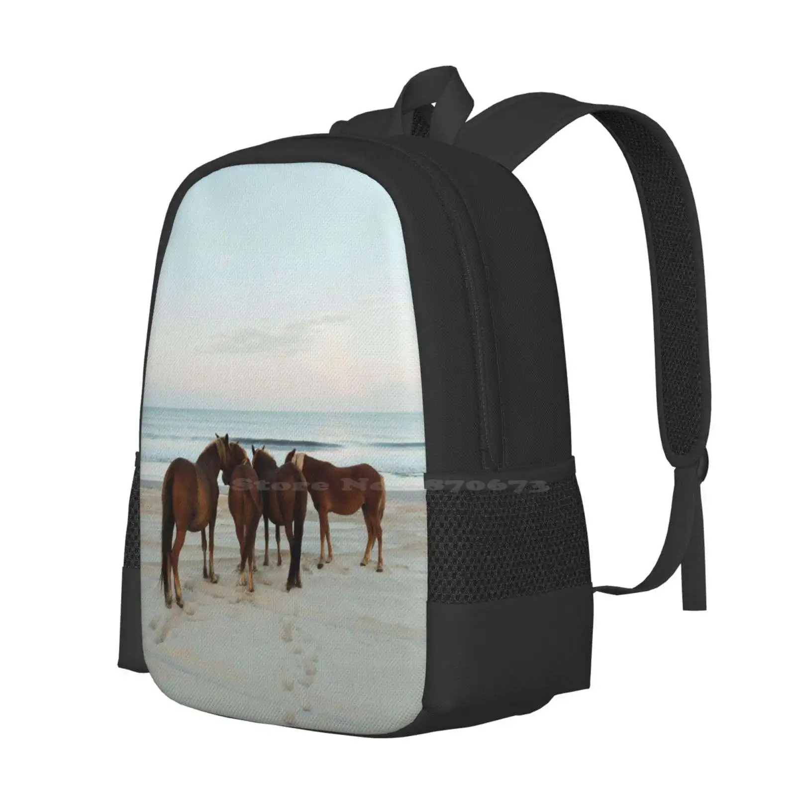 Coastal Horse Meeting Fashion Pattern Design Travel Laptop School Backpack Bag Horse Beach Coast Ocean Atlantic Wildlife Sunset