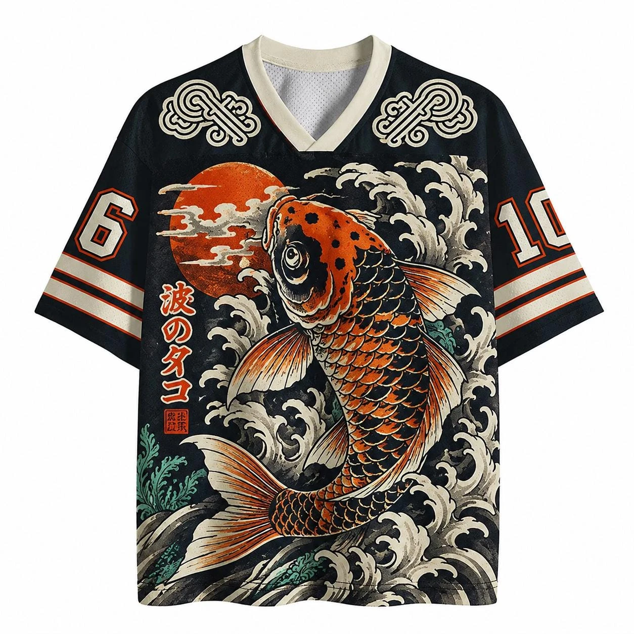 Sommer 2026 Mode Neuer Trend Japanischer Glücks-Koi 3D-Druck Outdoor Freizeit Fitness Stil V-Ausschnitt T-Shirt Übergröße – Detail 4
