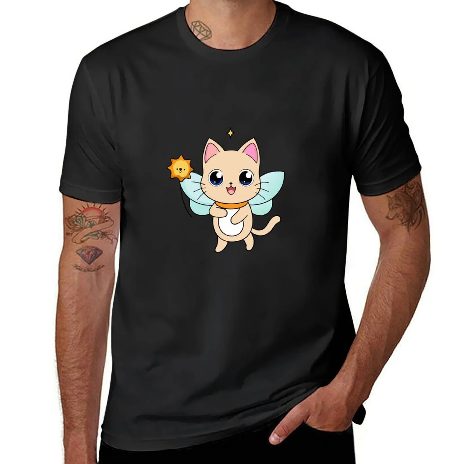 Kawaii Cat Fairy's Sparkling Touch in the Fairy T-Shirt plus size tops vintage men workout shirt