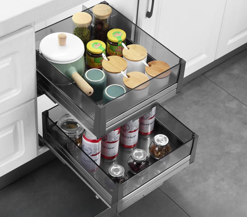 Cabinet kitchen pull basket 304 stainless steel drawer style mini narrow cabinet seasoning tool basket storage shelf