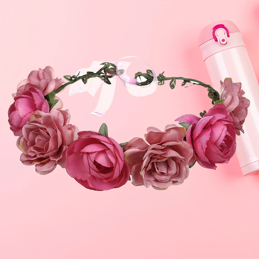 

Simulated Rose Headdress Wreath Flower Headpiece Bridal Wedding Hair Accessory Tropical Party Open Design Comfortable Fit