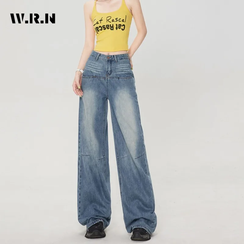 

Vintage Y2K Washed Baggy Light Blue 2000s Denim Trouser Women's Casual Pants Female High Street Retro High Waist Trashy Jeans