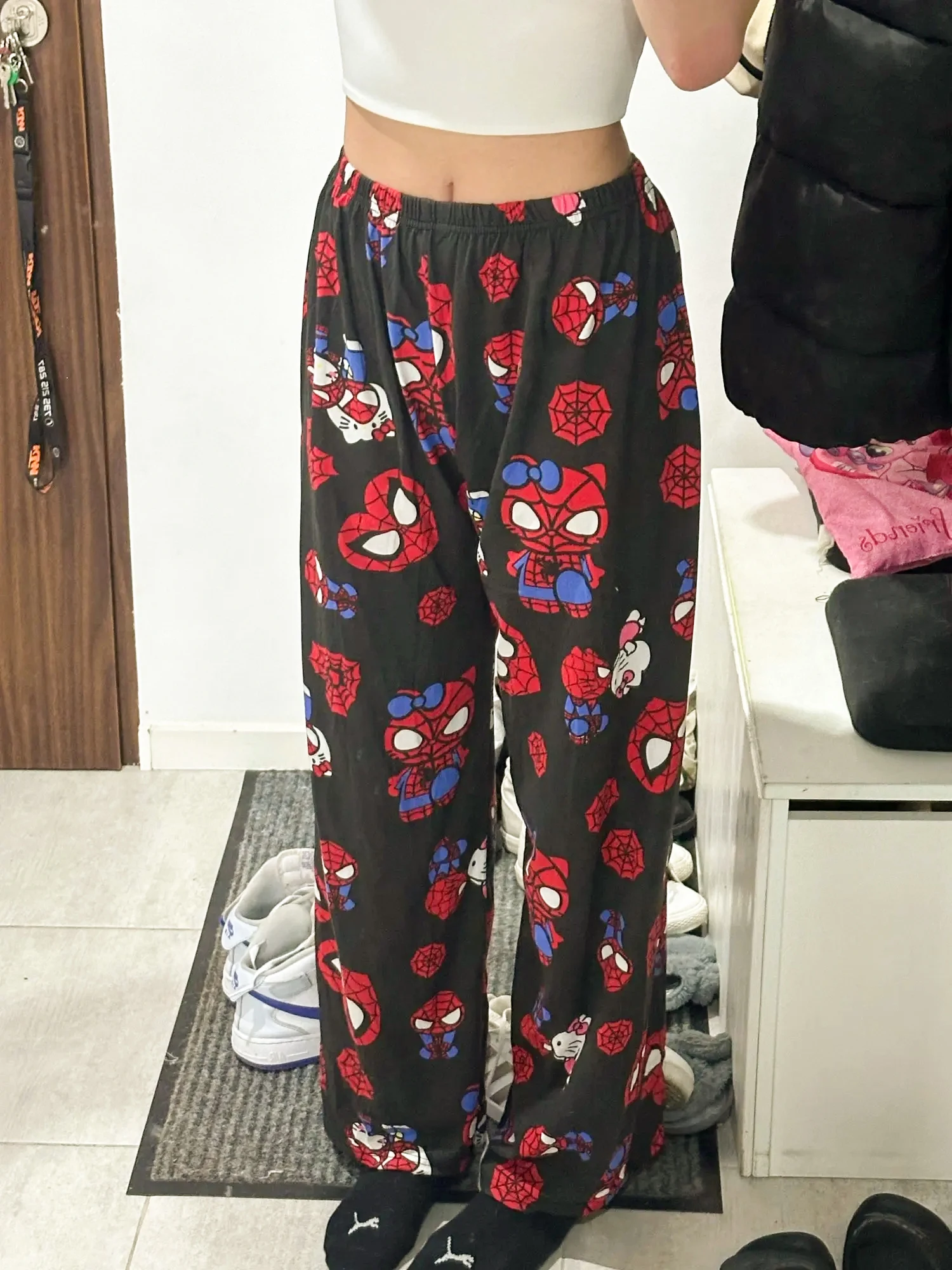 

Hello Kitty Spiderman Anime Pajama Trousers Y2K Women Fall/winter Kawaii Fluffy Warm Granny Trousers Fashion Loose Pyjama Toys