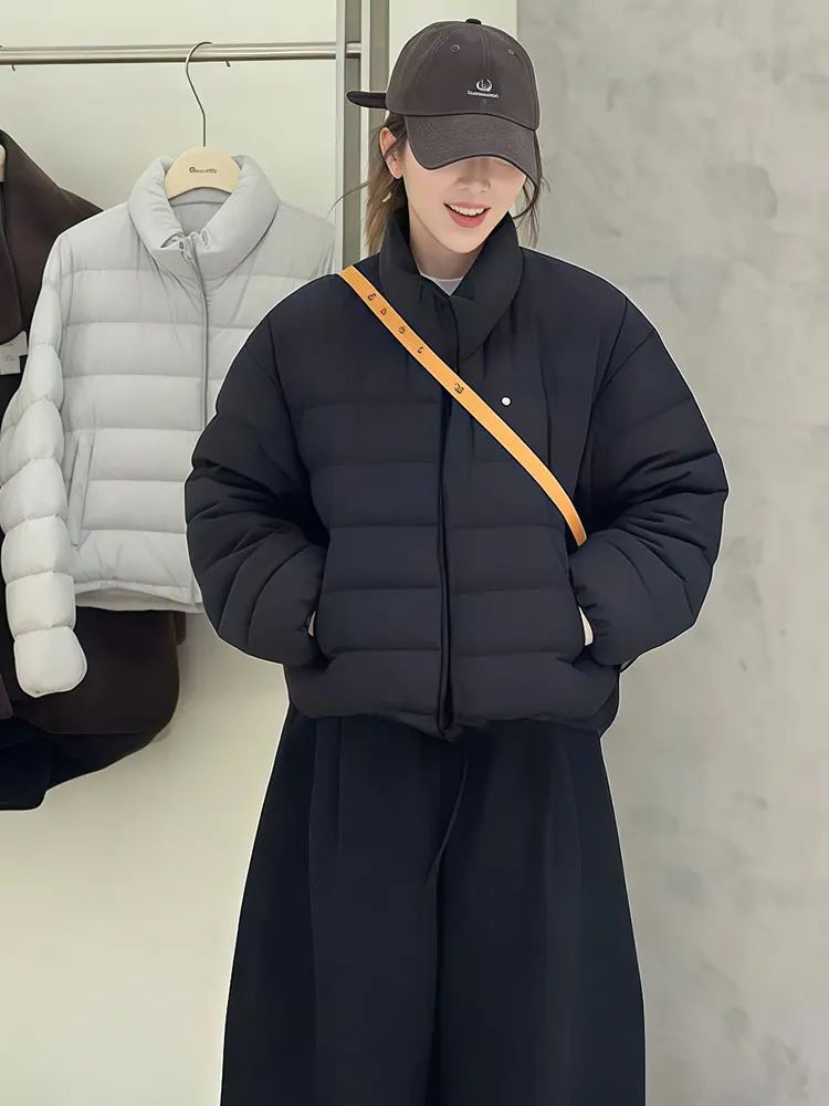 

Women's down Jacket Double Zipper Stand Collar Korean Style Casual Versatile Outerwear 90% down Thickened Winter Coat