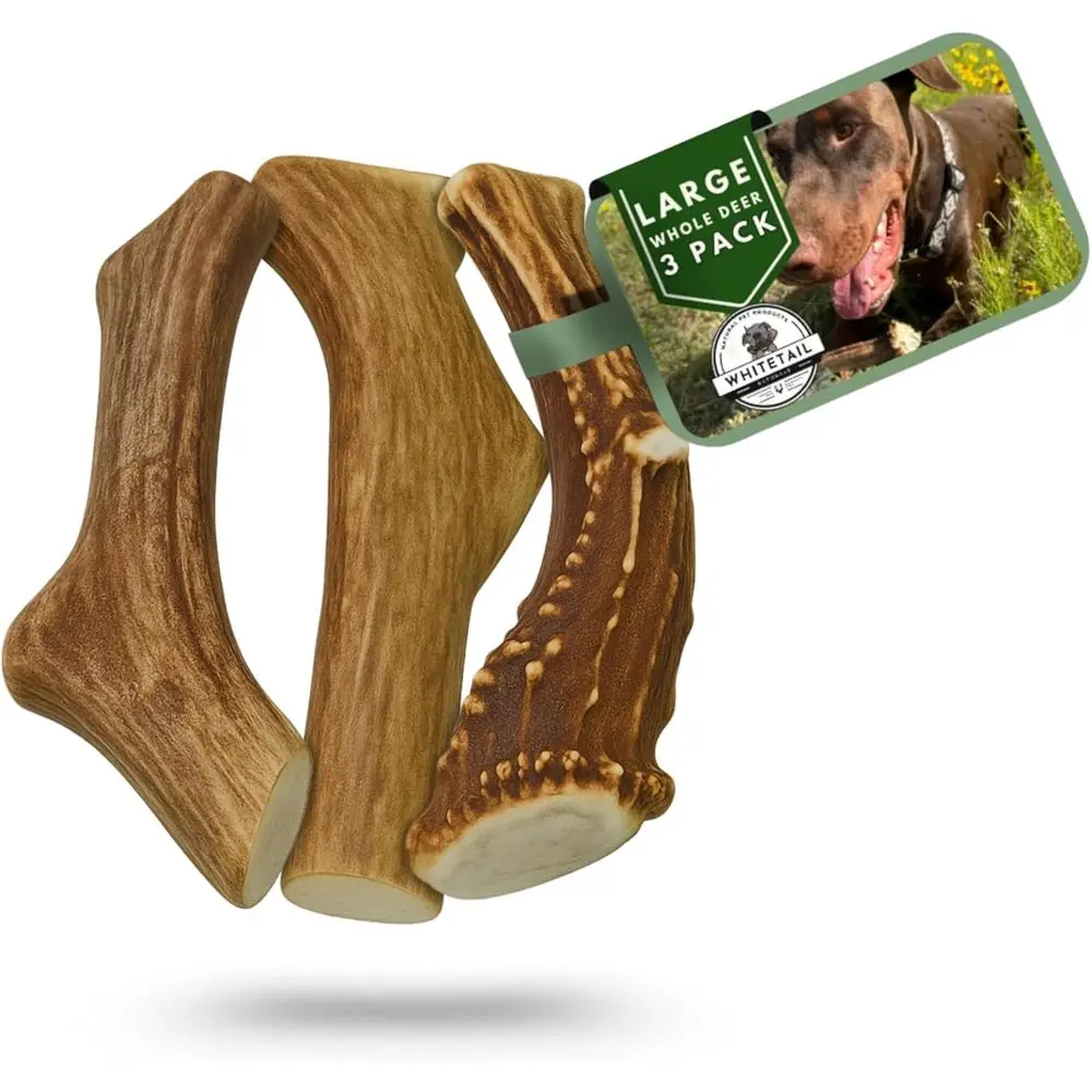 

3 Pack Deer Antlers for Large Dogs - Durable Chews, Made in USA, Ideal for Aggressive Chewers