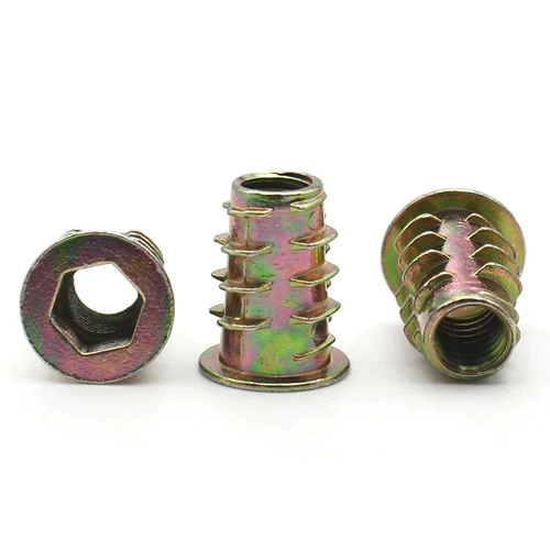 Imagen 2 del producto 10-50 Uds M4 M5 M6 M8 M10 rosca de aleación de Zinc para tuerca de inserción de madera cabeza de accionamiento hexagonal con bridas tuercas para muebles carpintería