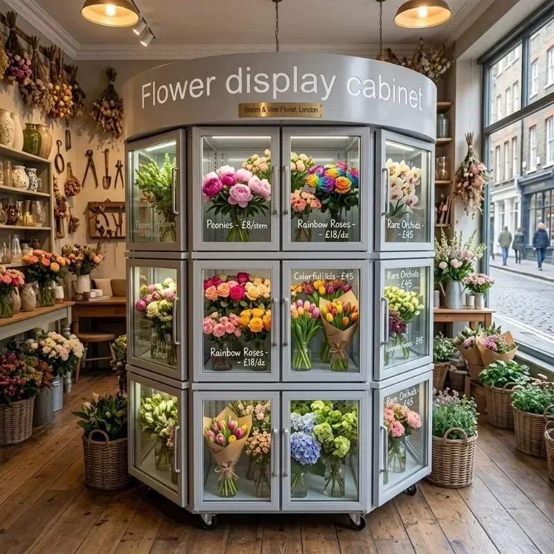 Curve Flower Vending Machine 11 Display Cabinets Flower Locker 24 Hour Self Service Kiosk Custom Graphics CE Certified