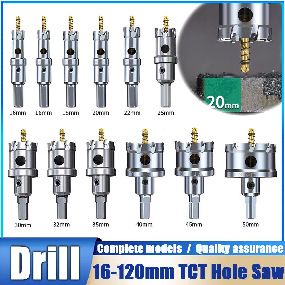 

Diameter 16mm to 120mm TCT Metal Alloy Drilling Hole Saw Tungsten Carbide Tipped Drill Bit Set Stainless Steel Hole Saw Cutter