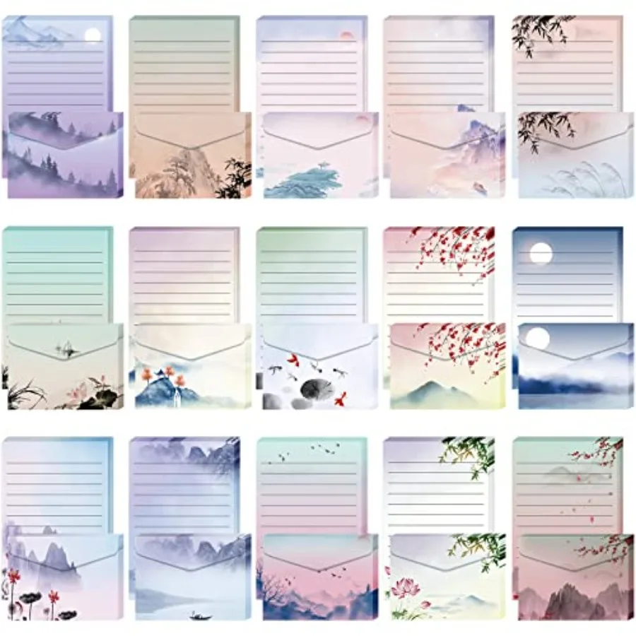 

200 Pieces Watercolor Stationary Paper and Envelopes Include 100 Lined Sheets and Envelopes, 5. 5 x 8. 25 Inch Double Sided Pri