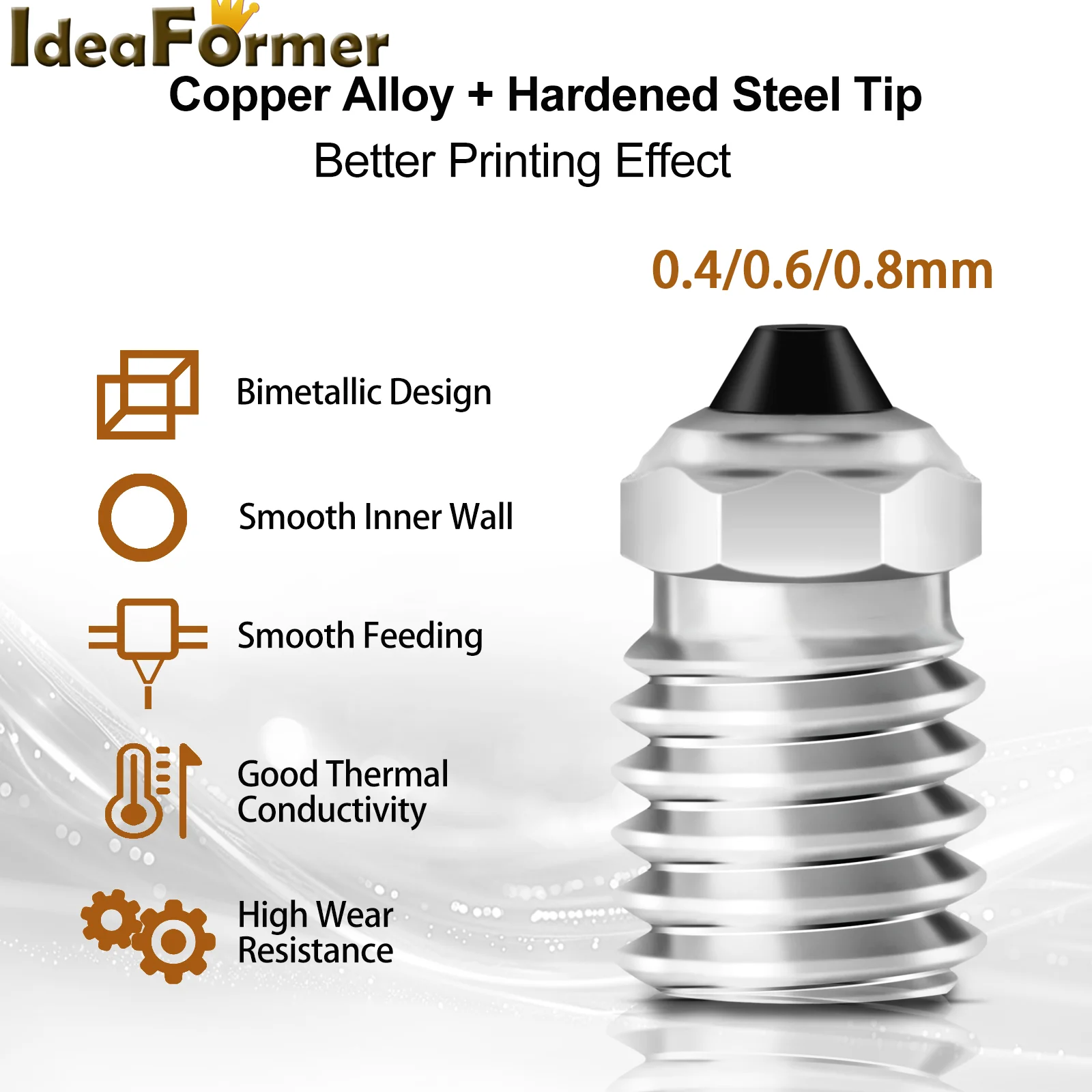 

Для Bambu Lab X1/P1 P1S серия, латунь, закаленная сталь, биметаллическое сопло из закаленной стали, сопло высокого расхода для Bambu Lab Hotend