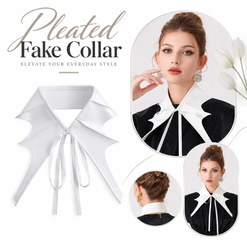 New White Pleated Fake Collar Court Style Lightweight False Collar Ties Removable False Collar Women's Outfits