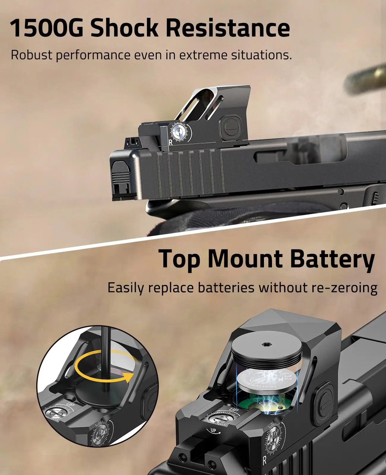 Pistol Pistol Lingkup WolfCovert Motion Awake Red Dot Sight Doctor Cut Footprint 3 MOA dengan Pelat Adaptor MOS Picatinny