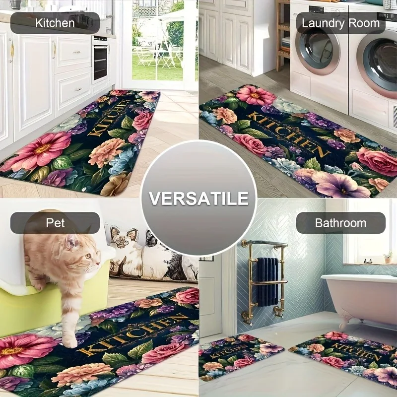 

1PC KITDHEN Pattern Kitchen Rug Non-Slip Door Mat Pop design Bathroom Rug Bath Mat Carpet for Home Sink Laundry Decor