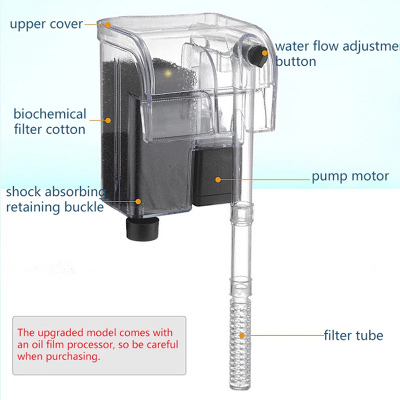 Aquarium Hanging Filter Submersible Mini Waterfall Filter Fish Tank USB Power Interface 3W Flow 250H/L for Fishtank Below 30cm