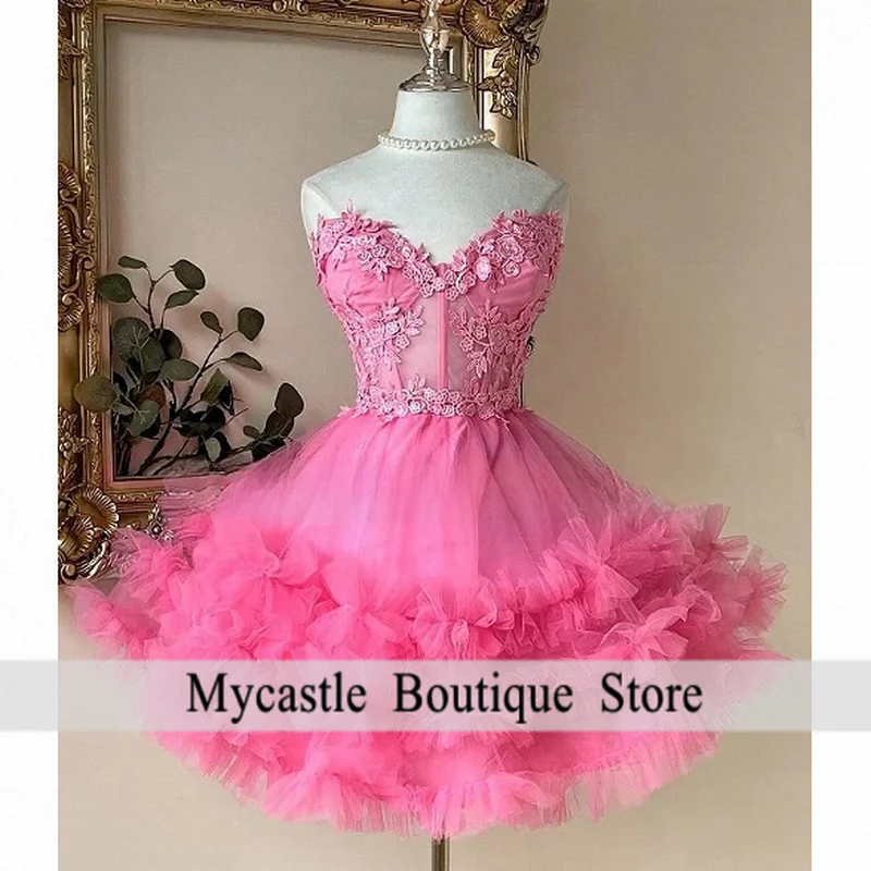 Pink Mini Ball Gown Sweetheart Quinceanera Dresses Embroidery Sheer Effect Ruffled Trim Customized vestidos en liquidación enví