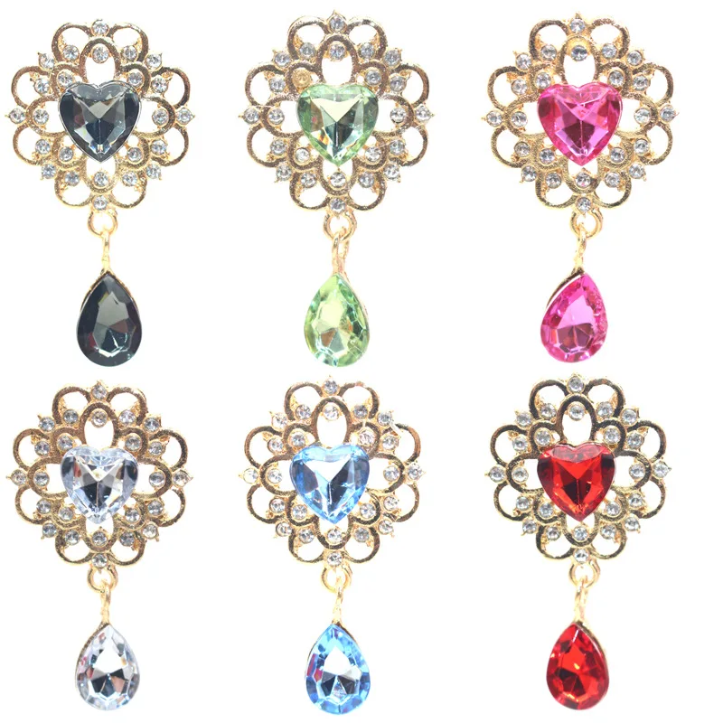 SKYE CIEL 28X53MM Новые подвески в форме сердца из сплава с каплями воды, бриллиантовые пластины с цветами, аксессуары для волос своими руками, украшения с бантом