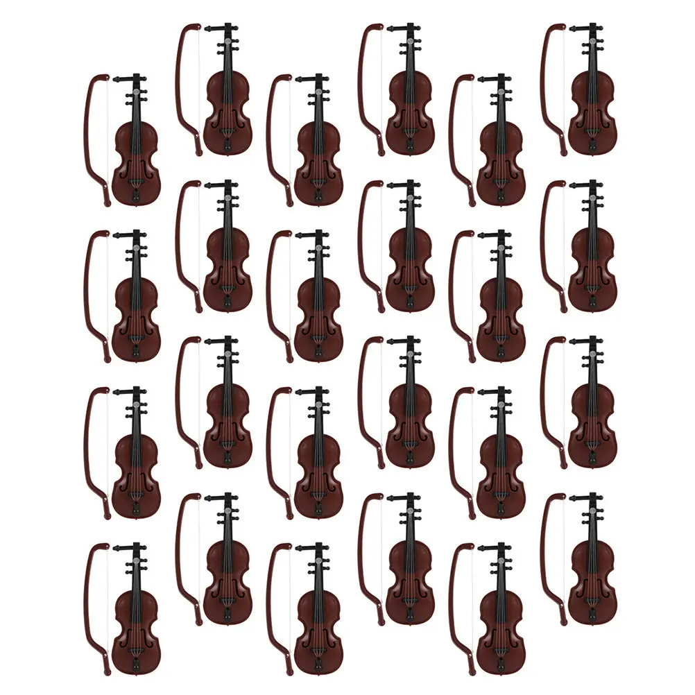

24 Sets Miniature Wood Grain Violin Elegant Musical Instrument Decorations for Home Desktop Craft Ornament Christmas Musical