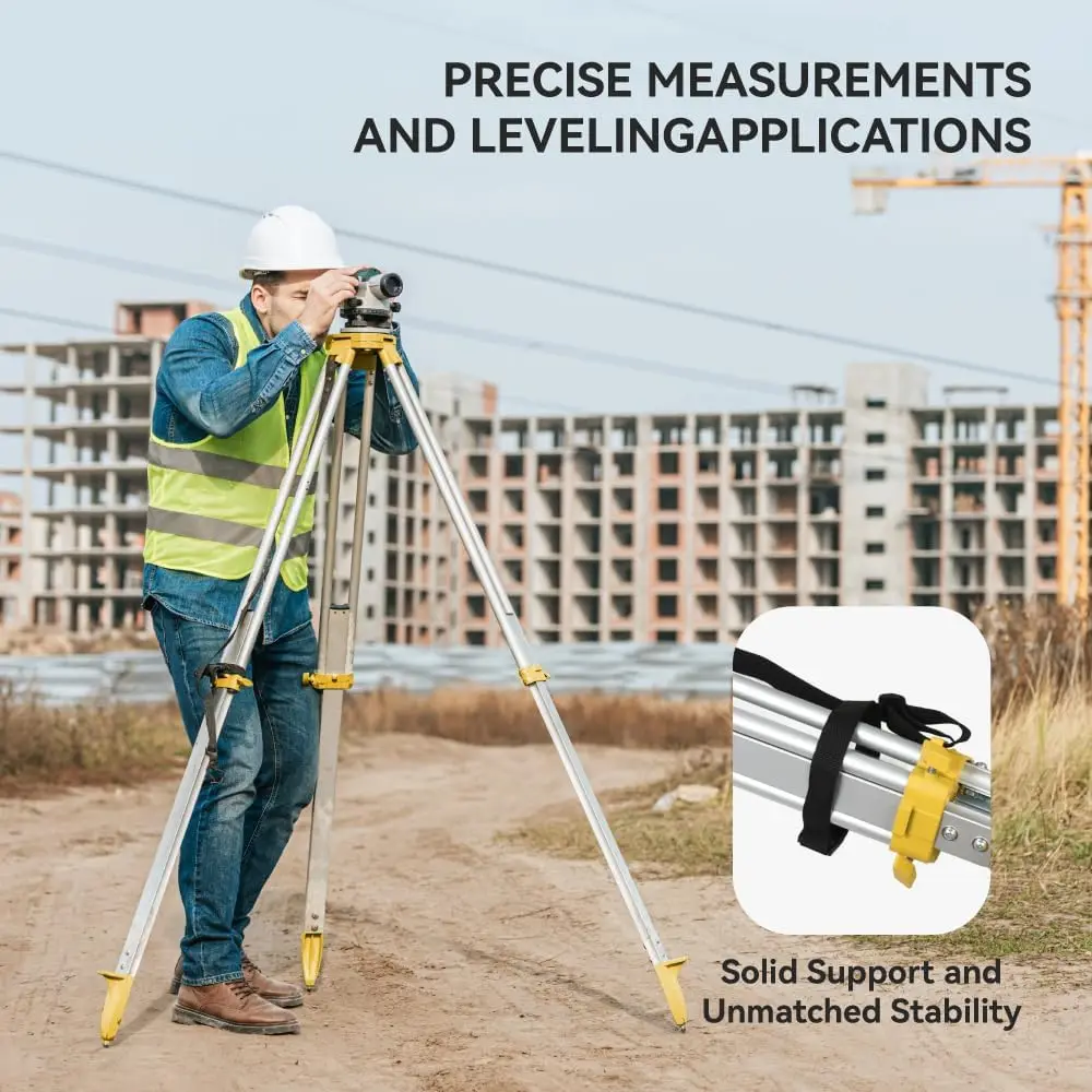 Heavy Duty Aluminum Transit Surveying Tripod Quick Clamp 5/8 Inch 11 Threaded Flat Head RTK Base Station Total Station Laser Lev