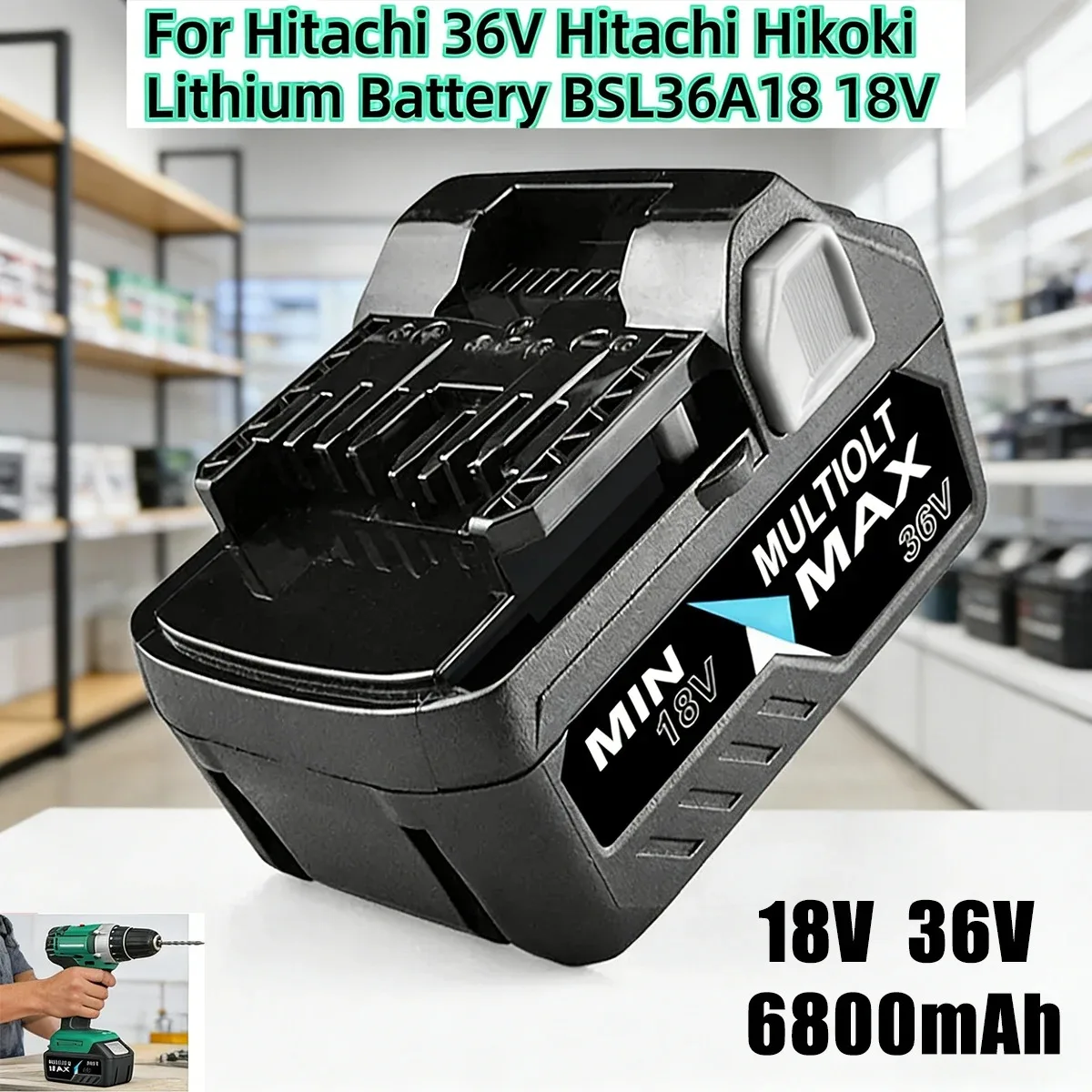 

Аккумулятор Li-ion 36В 6.8Ач повышенной емкости для беспроводных инструментов Hitachi HiKOKI DS18DBL DS18DSL BSL1860 BSL1840 BCL1815