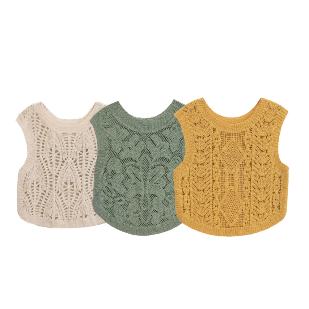 PB&ZA2024 autumn new women\'s casual temperament fashionable solid color crochet round neck sleeveless knitted vest