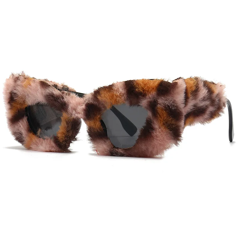 TANOXI Cateye Fashion Sunglasses Furry Party Decoration Woman New Ins Style Glasses Brand Design UV400 Black Oculos De Sol