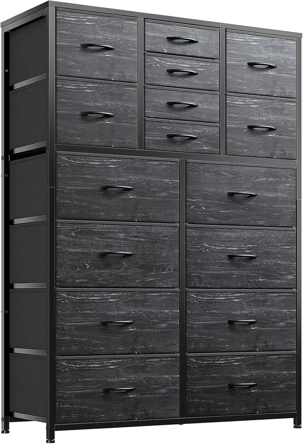 Black Dresser, Tall Dresser for Bedroom with 16 Drawer, Fabric Bedroom Dressers & Chests of Drawers, Storage Dresser