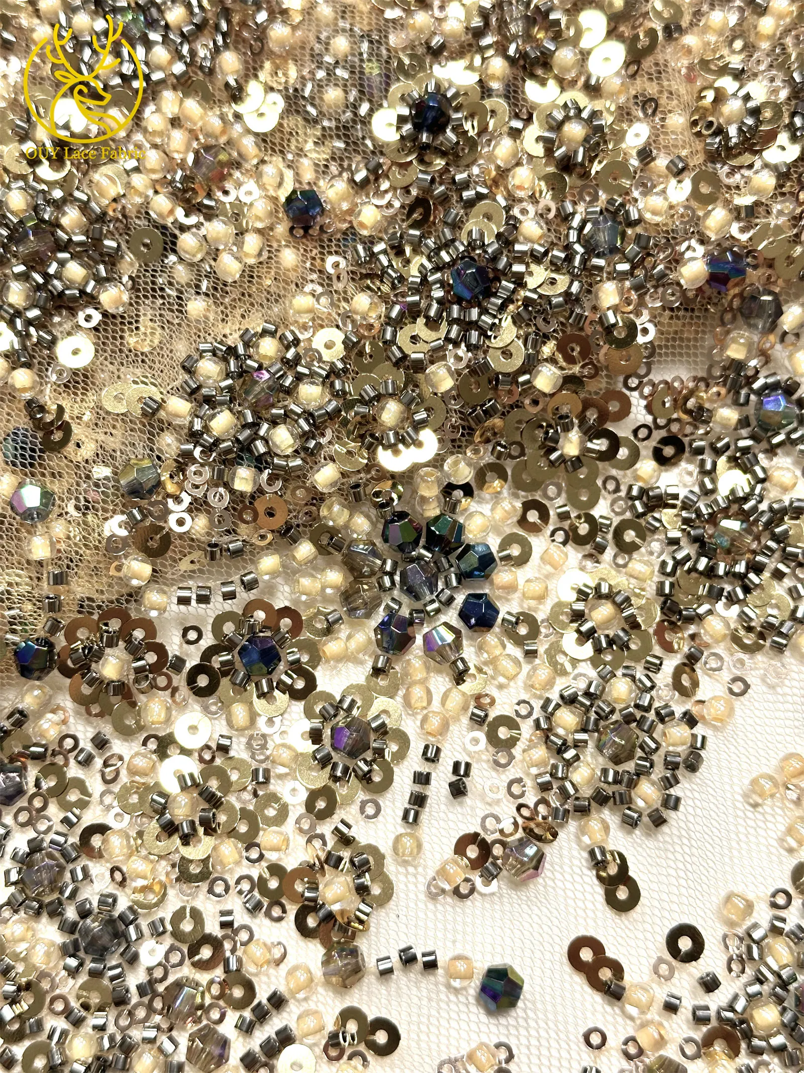 Schwarzer Luxuriöser Afrikanischer Handgefertigter Schwer Perlenverzierter Pailletten-Spitzenstoff 5 Yards Luxuriöser Französischer Tüll-Spitzenstoff für Partykleider – Detail 20