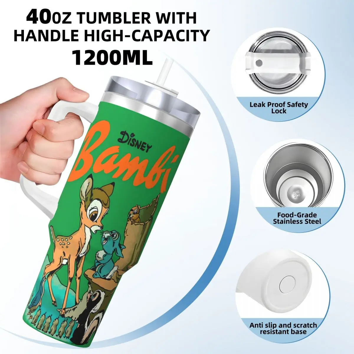 Bambi And Friends Stainless Steel Tumbler Camping Car Mugs Large Thermal Cups Heat Preservation Hot Drinks Milk Tea Water Bottle