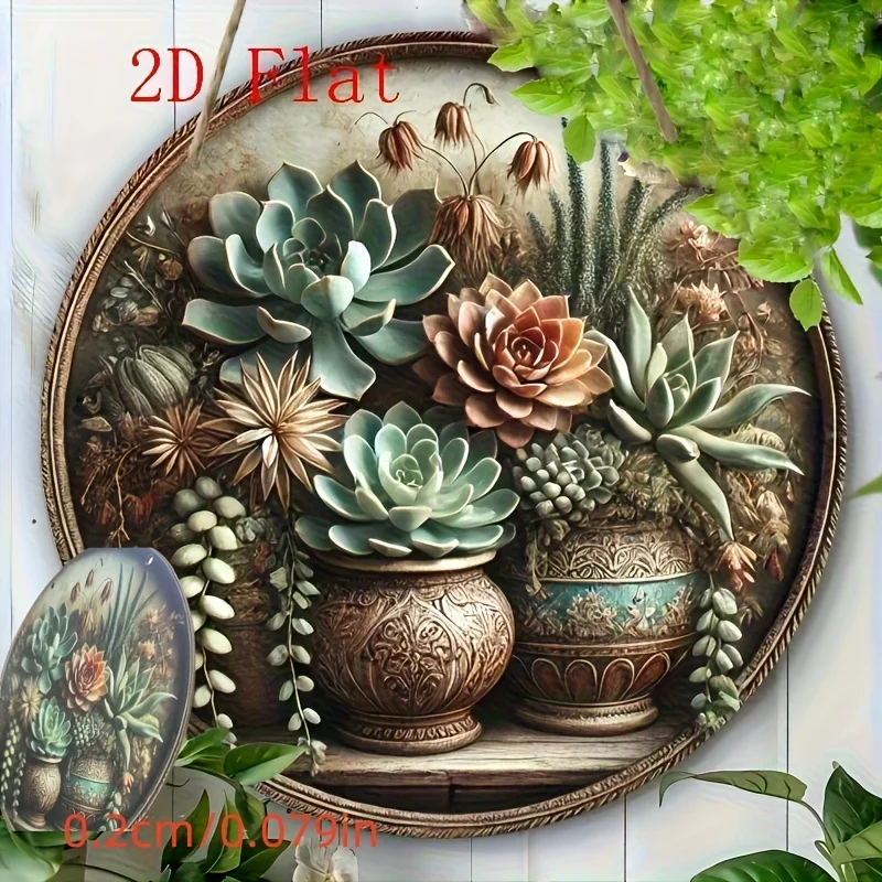 2D flat 1pc country-style succulent wooden sign, suitable for home, courtyard, shopping mall, retro succulent theme wall art
