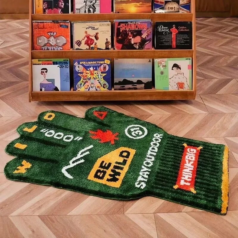 Faux Cashmere Rug Anti Slip Plush Floor Mat Cute Green Graphic Carpet Bedroom Living Room Sofa Bedside Room Decoration