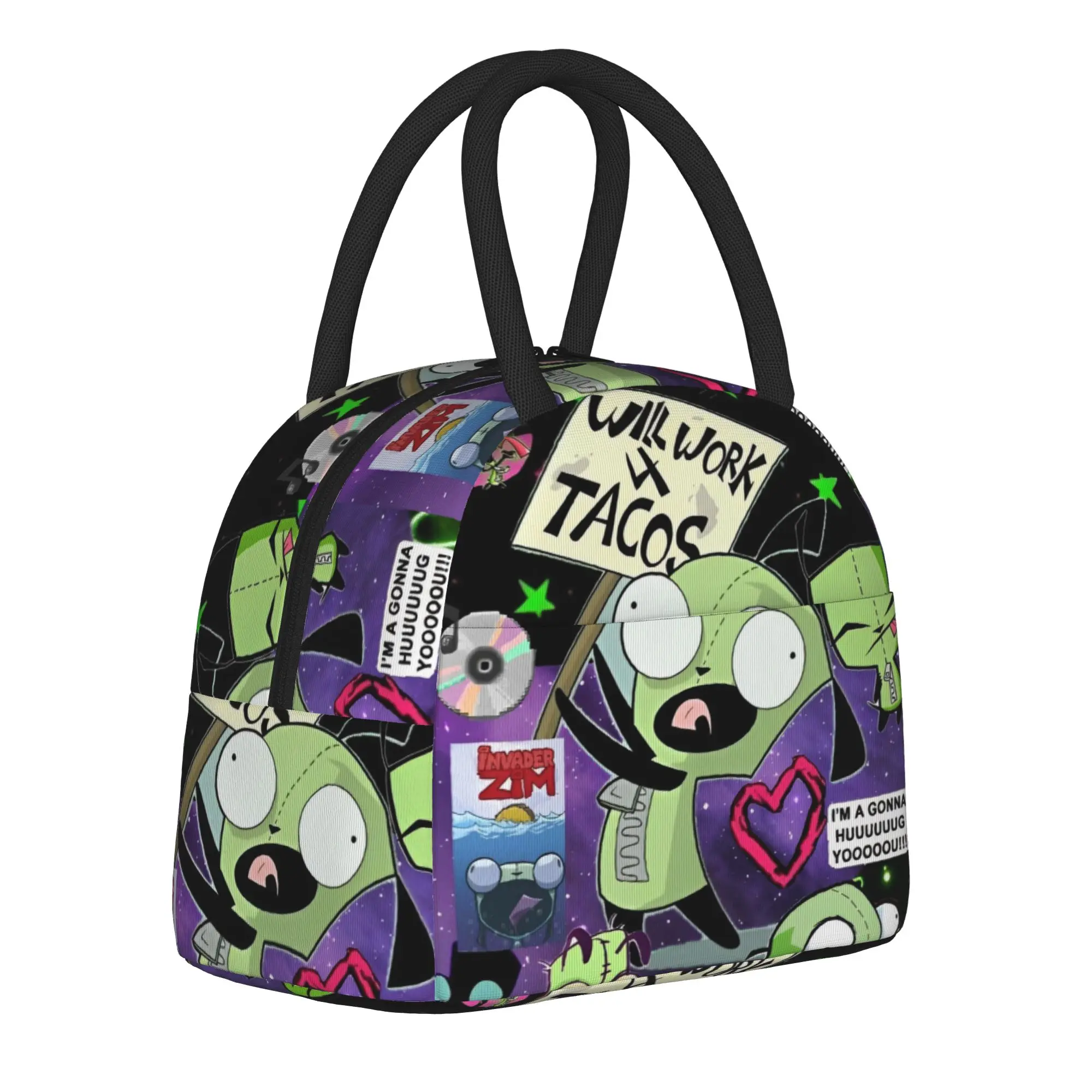 Invaders Zim Gir Insulated Lunch Bag Cooler Bag Meal Container  Portable Tote Lunch Box Food Storage Bags