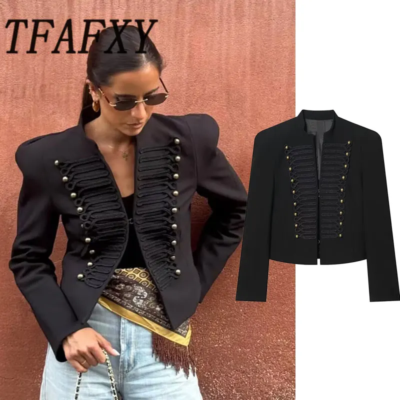 TFAFXY 2026 Printemps Veste Courte Décontractée pour Femme à Manches Fines et Patchwork, Style Urbain pour les Vacances