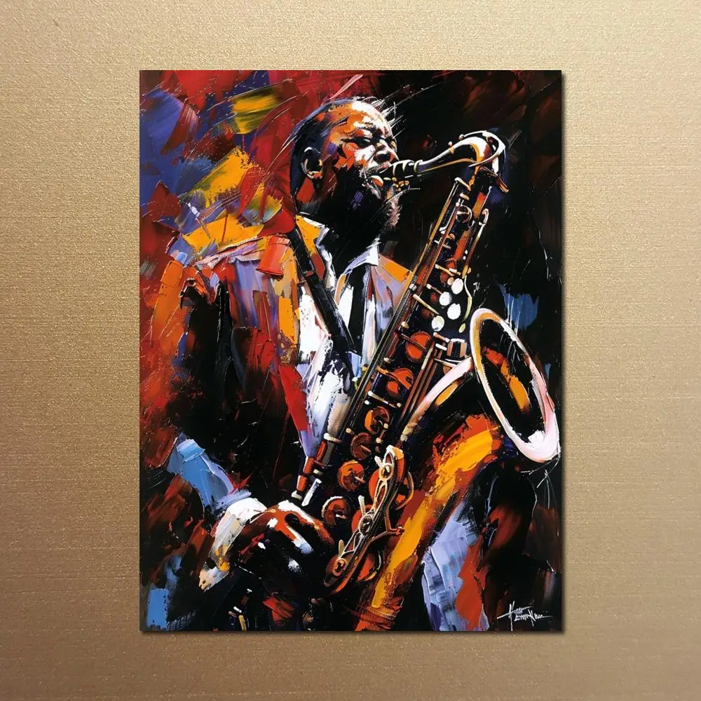 Portrait Musican Jazz Canvas Poster Painting Wall Picture High Quality Playing Saxophone Printed Artwork Pub Bar Modern Decor