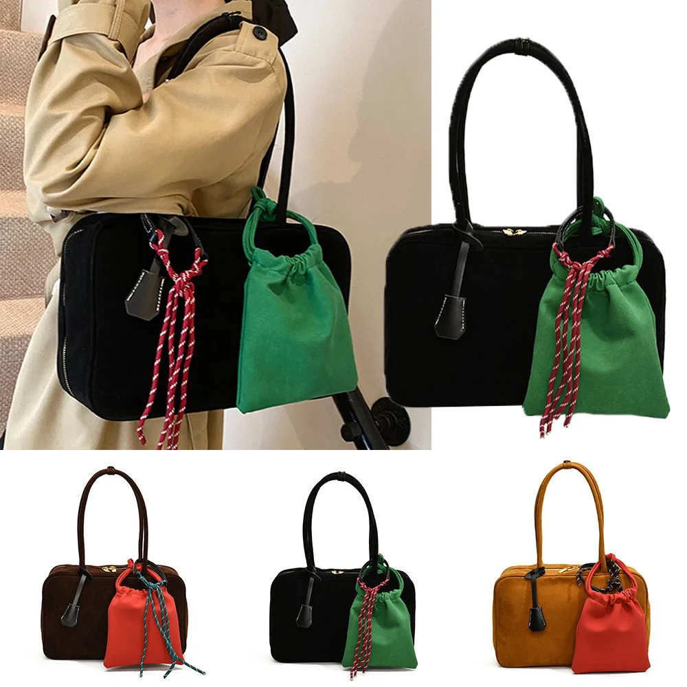 2024 New Design Women Nubuck Shoulder Bags Autumn/winter Large Capacity Handbags With Pendant Fashion Tote Bag With Small Purses