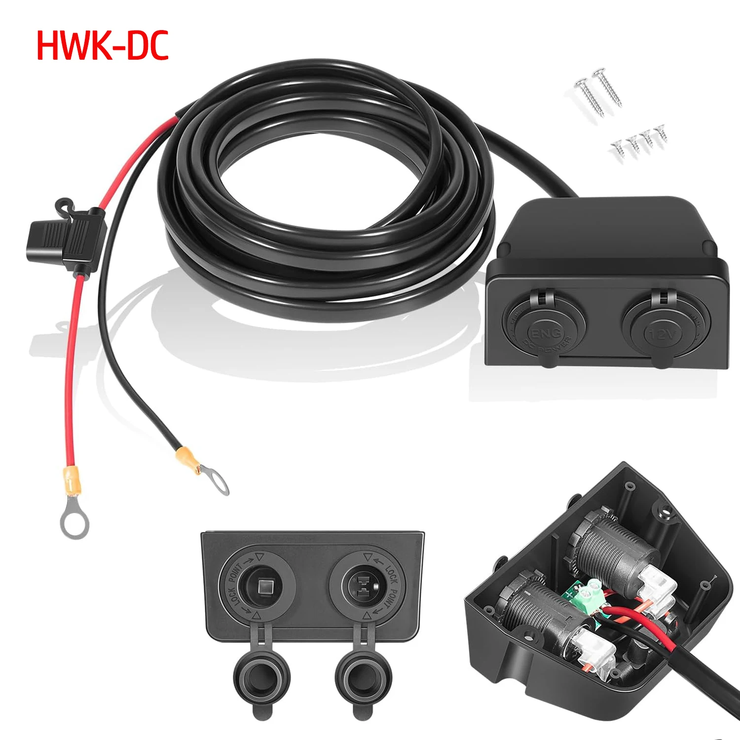 

Dometic HWK-DC Hardwiring Kit, Two Power Outlets with Standard and Threaded 2-Pin, Heavy Duty 10AWG Wiring, 20FT, 12V/24V