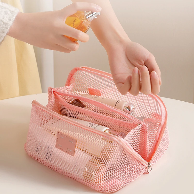 New Large Capacity Clear Polyester Mesh Cosmetic Bags,Women  Lipstick Makeup Bags Pouch Data Line Key Earphone Organizer Case