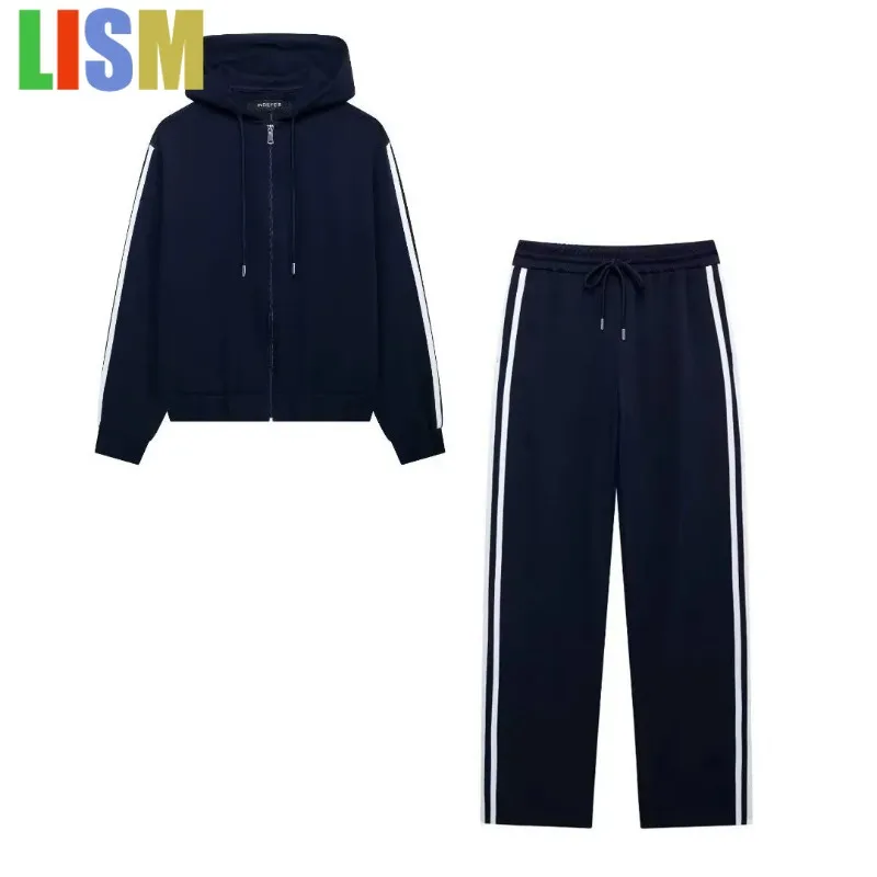 

winter woman outfit tracksuit New in matching sets Pants sets two piece set Stripe Decoration Hooded Pilot Cardigan Jacket Pants