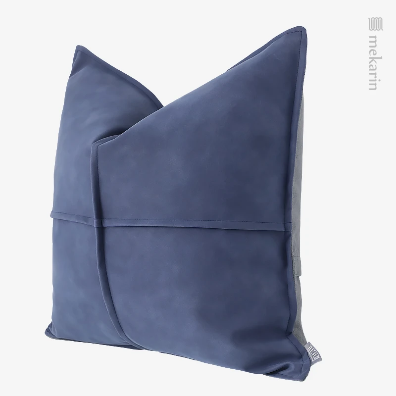 Home decoration hotel sofa pillow modern light luxury living room pillow gray blue leather soft square pillow waist pillow