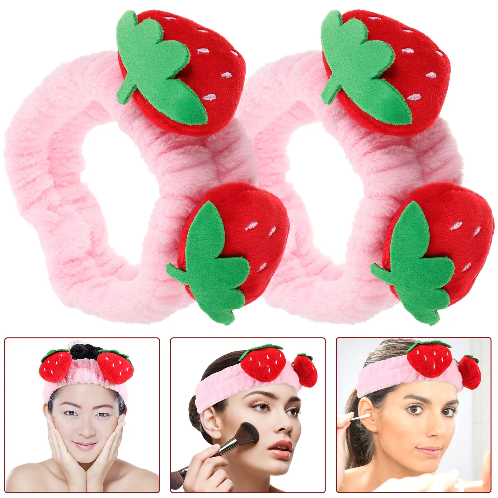 

2Pcs Strawberry Headband Creative Design Face Wash Makeup Skincare Headband Hair Accessories for Women Skincare Headbands