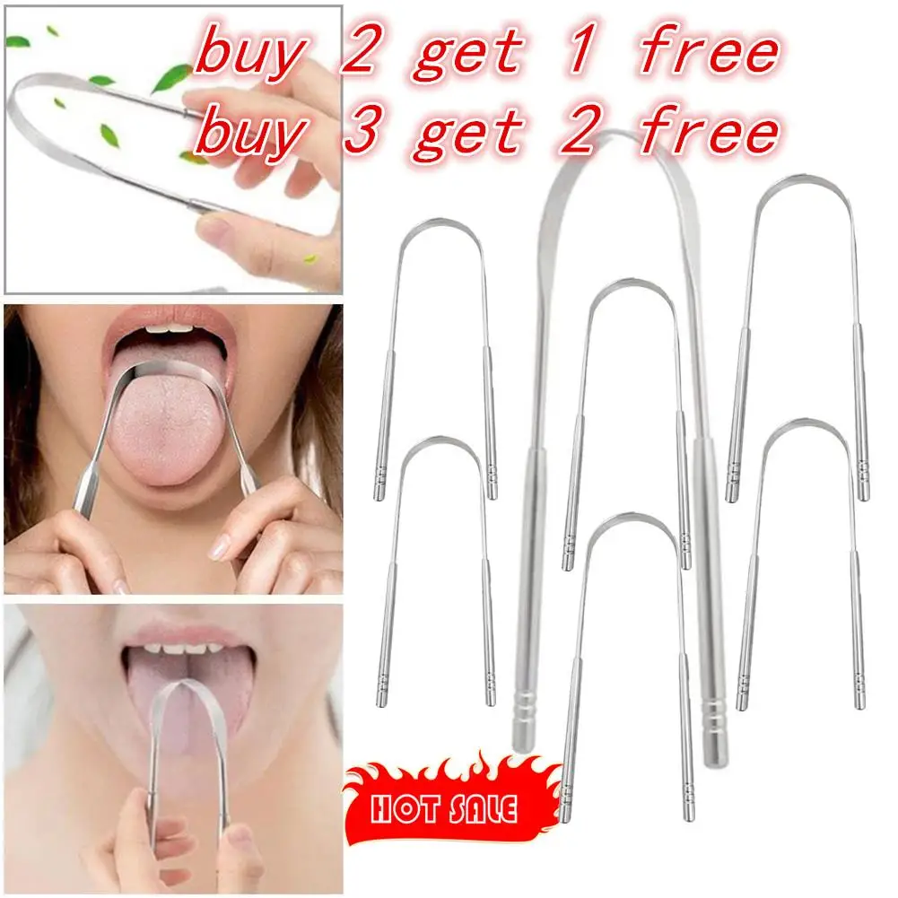 1-5 Reusable Tongue Scraper Cleaner Stainless Steel Tongue Scraper Brush Fresh Breath Cleaning Toothbrush Oral Hygiene Care Tool