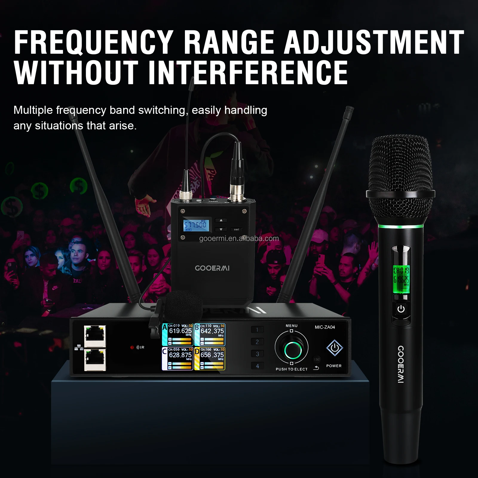MIC-ZA04 Pro Wireless Microphone System 4 Channel UHF Metal Cordless Handheld Headset Lavalier Lapel Mics For Church Karaoke